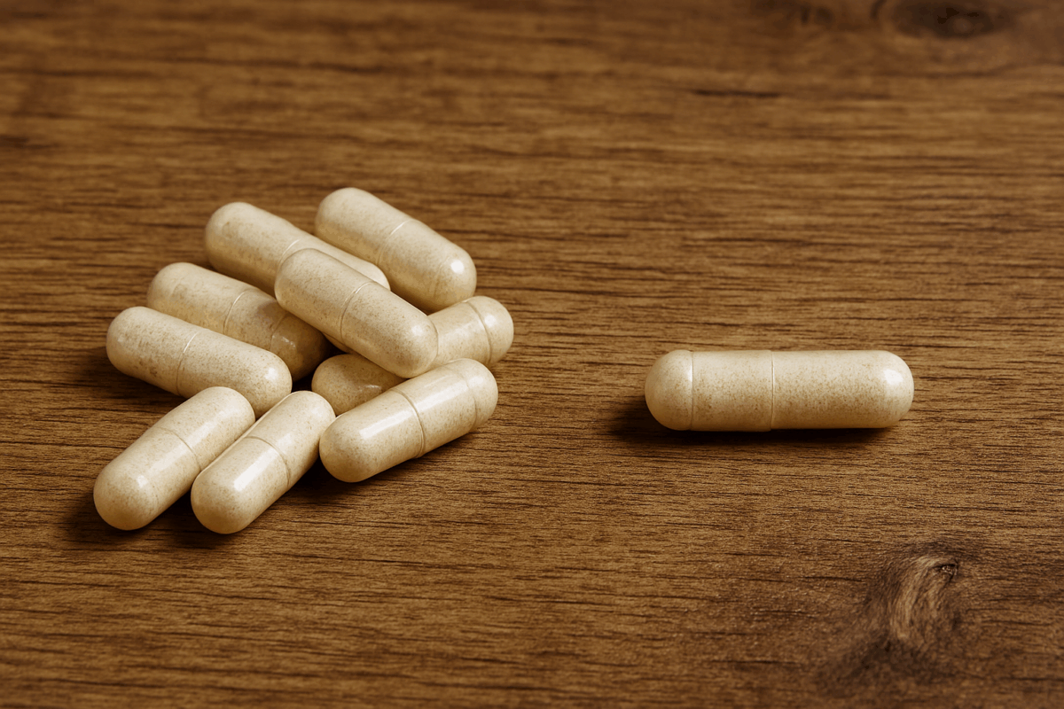 Zestawienie pokazujące że w&nbsp;jednej kapsułce może być tyle samo właściwości, co w&nbsp;kilku kapsułkach innego ekstraktu.