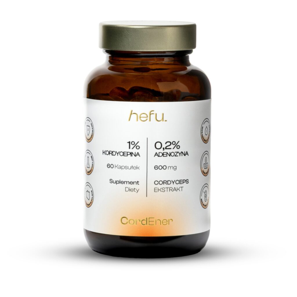 CordEner Hefu – ekstrakt z&nbsp;Cordycepsu w&nbsp;kapsułkach 600 mg, naturalny suplement wspierający energię, wydolność i&nbsp;regenerację.